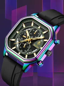 Reloj de cuarzo multifuncional Yalalusi con caja colorida y correa de caucho negro.