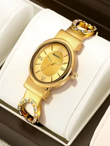 Gold women watch luxury crystal bracelet quartz watch minimalist fashion timepiece detail