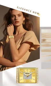 Luxuriöse goldene quadratische Damenuhr mit funkelnden Diamanten, elegante Designer-Uhr für Frauen.