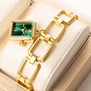 Yalalusi Reloj de Cuarzo para Mujer Correa de Cadena Hueca Colgante Moda Esfera Rectangular Lujo Reloj de Pulsera Joya
