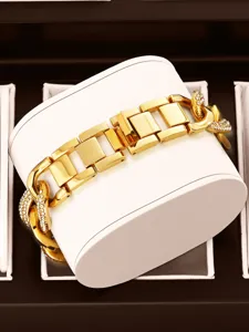 Brazalete de eslabones de moda dorado con diseño serpiente de pavé de cristales mujer