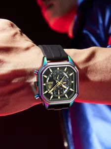 Yalalusi Reloj Multifuncional para Hombre Cuadrado Bisel Arcoíris Deportivo Pulsera