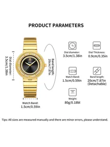 Yalalusi montre quartz femme or avec lunette cristal et cadran noir specifications