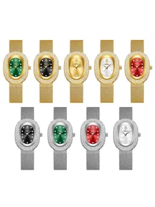 Lujo mujer reloj cuarzo esfera ovalada correa malla moda elegante reloj pulsera