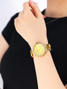 Reloj Cuarzo Oro Mujer Diamantes Imitación Lujo Casual Reloj Pulsera Elegante Damas