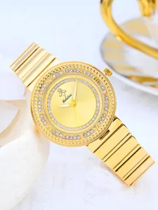 Montre quartz femme or luxe mode strass bracelet montre elegante avec bracelet metal dore