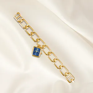 Yalalusi reloj mujer cuadrado lujo cadena oro pulsera colgante quartz chic estilo.