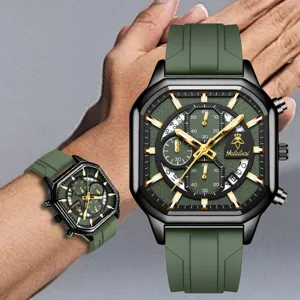 Reloj hombre cuadrado Yalalusi de cuarzo con correa de silicona verde deportivo