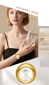 Yalalusi women's luxury watch featuring a gold hollow strap and vintage round dial detail.