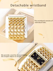 Detailansicht der luxuriösen Strass-Quarzuhr mit abnehmbarem Gliederarmband für Damen.