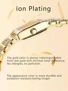 Goldfarbene Strass-Quarzuhr mit Ionenbeschichtung, luxuriöse elegante Damenuhr.
