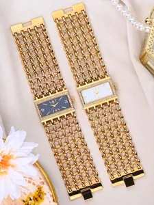 Goldene Strass-Ketten-Quarzuhr für Damen, luxuriöses rechteckiges Zifferblatt Detail.