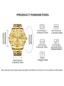 Yalalu Herren Business Quarzuhr mit grossem goldfarbenem Zifferblatt und Metallarmband.