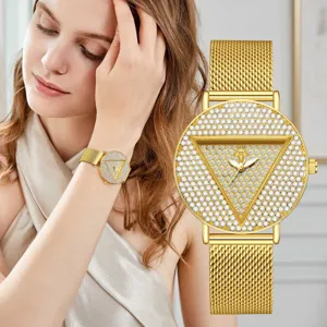 Reloj de Cuarzo para Mujer Esfera Triangular de Lujo Strass Correa de Malla de Acero Inoxidable Reloj Casual