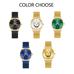 Reloj de cuarzo para mujer con correa de malla, diseño minimalista elegante, varios colores.