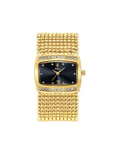 Yalalusi luxury gold women watch with diamond bezel and beaded mesh strap quartz time