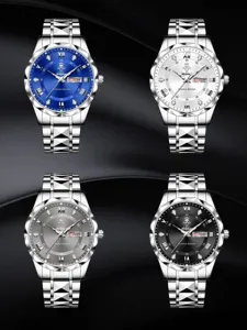 Yalalusi Herren Business Quarzuhr mit grossem Zifferblatt Kalender und Metallarmband.