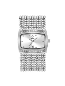 Silver rhinestone women watch with multi strand bead bracelet elegant dress timepiece detail