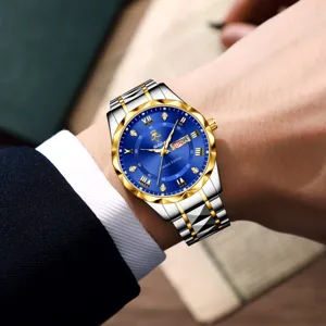 Yalalusi Herren Business Quarzuhr mit grossem Zifferblatt, Datumsanzeige und Metallarmband.