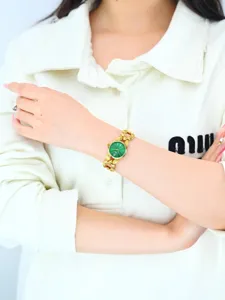 Lusso quadrante verde catena oro orologio bracciale set per donne elegante moda orologio