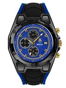 Reloj de cuarzo para hombre con esfera azul correa de caucho cronógrafo deportivo.