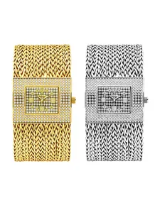 Yalalusi Damen Luxus Kristall quadratisches Zifferblatt geflochtene Armbanduhr chic