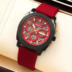 Men Quartz Watch Business Casual Large Dial Chronograph Calendar Waterproof Sports Watch Alloy Case Silicone Strap