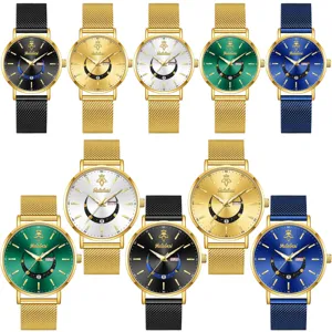 Reloj de Cuarzo Minimalista Correa de Malla de Acero Inoxidable Impermeable Calendario Reloj de Pulsera Moda Negocios Pareja Casual Reloj