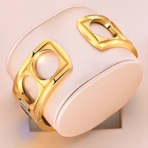 Gold geometric hollow cuff bracelet luxury style elegant fashion accessory for women