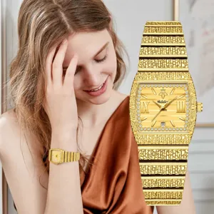 Femmes Luxe Carré Montre Quartz Chiffres Romains Calendrier Alliage Chaîne Bracelet Mode Montre-Bracelet