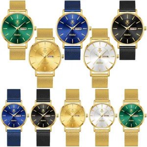 Reloj de cuarzo minimalista clásico con elegante correa de malla y diseño de esfera de abeja.