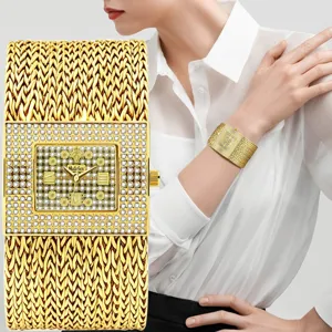 Yalalusi damen quadratische diamant uhr geflochtenes gold edelstahl armband luxus quarzuhr