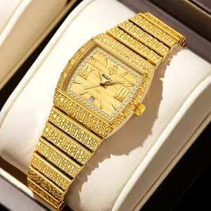 Yalalusi montre quartz carree en or de luxe avec lunette diamant et bracelet texture