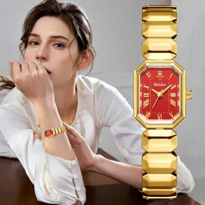 Montre à Quartz pour Femme Mode Bracelet en Alliage Géométrique de Luxe Élégante Montre-Bracelet pour Femme Chiffons Romains Mouvement à Quartz Cadeau