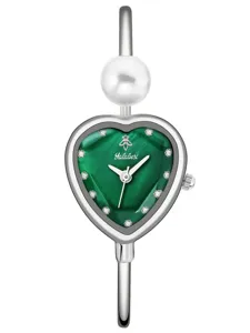Yalalusi heart-shaped green dial pearl bangle watch for women elegant quartz wristwatch
