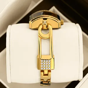 Luxury gold women quartz watch with crystal padlock bracelet design elegant wristwatch
