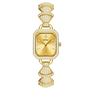 Gold rectangular women watch diamond crystal luxury designer dress quartz wrist watch