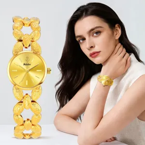 Yalalusi Orologio al Quarzo di Lusso da Donna Cinturino a Catena con Foglie in Lega Orologio da Polso Impermeabile Regalo di Gioielli alla Moda