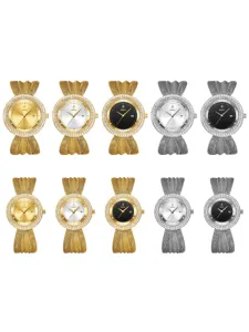 Luxury women jewelry wristwatch with sparkling rhinestone bezel and unique candy strap design.