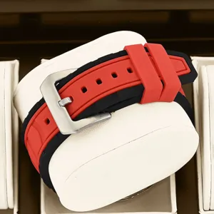Correa de reloj de silicona para hombre rojo negro deportiva con hebilla de acero