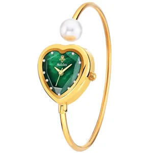 yalalusi heart green dial pearl bangle watch women luxury elegant quartz wrist watch