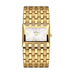 Reloj de mujer Yalalusi esfera cuadrada dorada lujo con pulsera de eslabones pedreria numeros romanos.