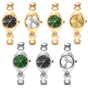 Detailed view of geometric facet luxury women quartz watches in various dial colors.