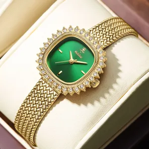 Reloj de Cuarzo de Lujo Vintage para Mujer Tono Oro Plata Correa de Malla Bisel de Strás Patrón de Trigo Reloj de Pulsera de Moda