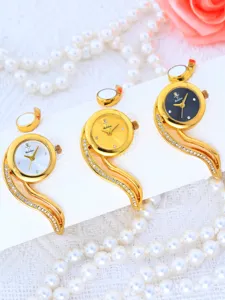 Luxury rhinestone bracelet watch for women, elegant quartz timepiece with stylish curved design.