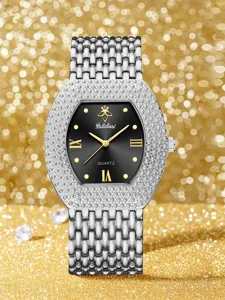 Yalalusi women luxury rhinestone quartz watch with tonneau dial and stainless steel band.