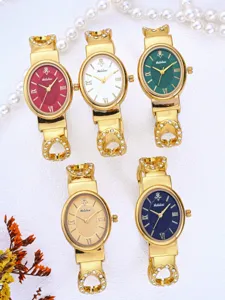 Elegant Yalalusi women's watch set featuring oval dials, rhinestones, and bracelet design.
