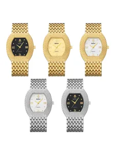 Yalalusi tonneau full diamond quartz watch for women, luxury bling steel strap wristwatch.