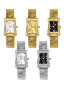 Women square quartz watch elegant rhinestone mesh strap luxury dress wristwatch sparkling