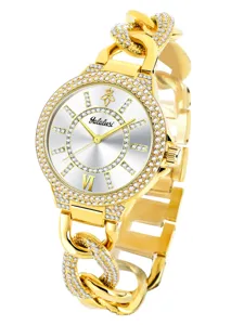 Yalalusi Reloj de Cuarzo Oro Mujer con Strass Cadena Pulsera Moda Lujo Regalo